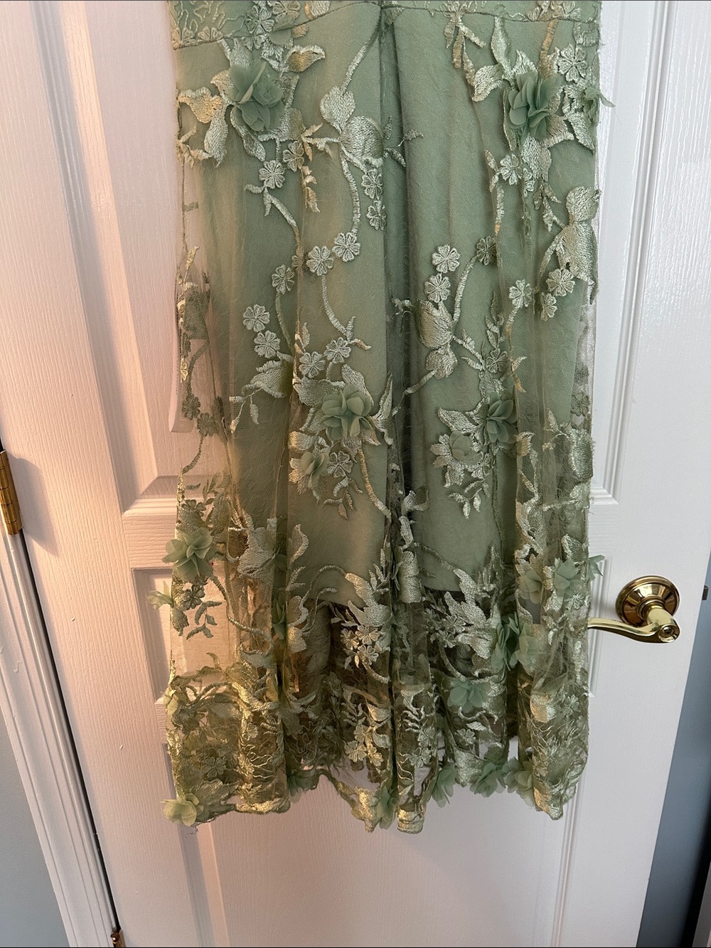 Dress the Population Sage Green Embroidered Floral Lace Midi Dress Size Large - Picture 13 of 14